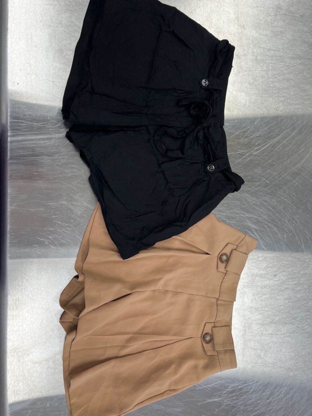 Duo of WHBM Black Flowy Shorts & Express Tan High Waist Shorts